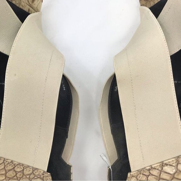 Donald J. Pliner Tan Crisscross Elastic Faux Crocodile Open Toe Heels - Picture 12 of 16